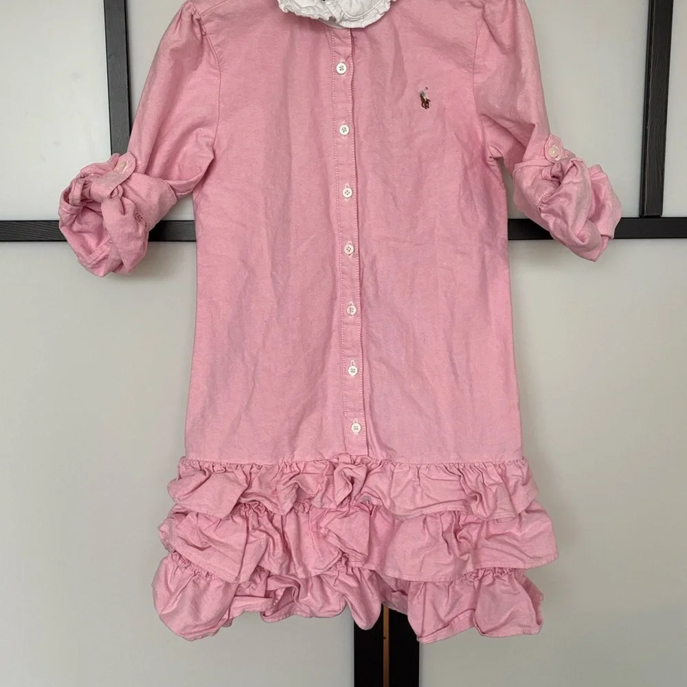 Polo Ralph Lauren Girl SZ 6 Tiered Ruffle Bottom Shirt dress Preppy Classic Pony